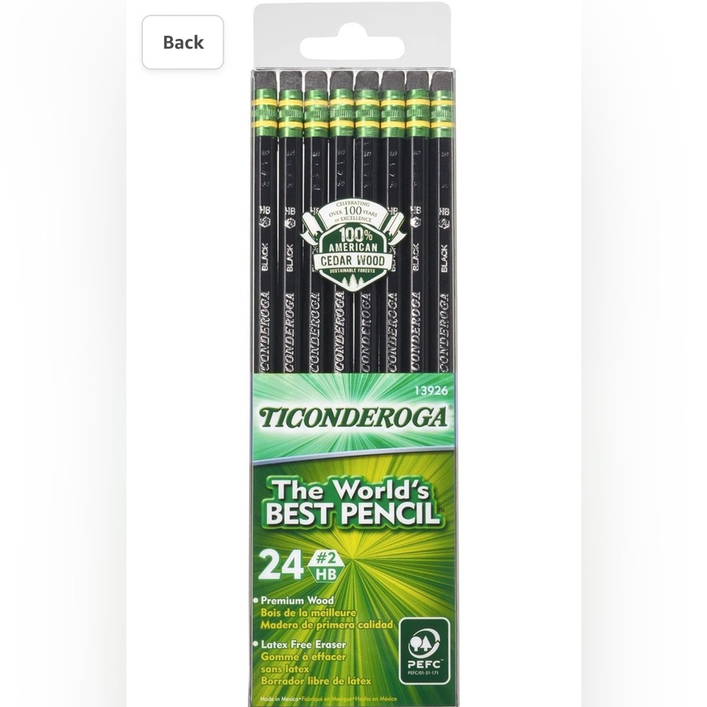 Ticonderoga Wood-Cased Pencils, Unsharpened, 2 HB Soft, Black, 24 Count | NWT